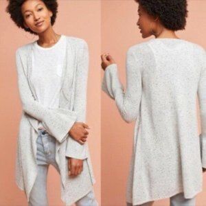 Moth by Anthropologie Gray Confetti Knit Open Waterfall Bell Sleeve Sweater XS